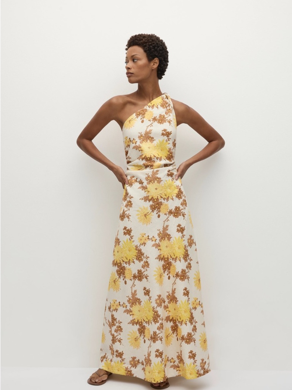 Faithfull the brand one shoulder linen floral dress